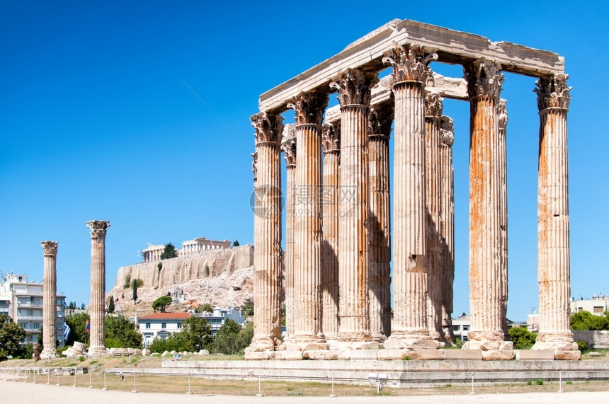 希腊雅典奥林匹安宙斯和亚克罗波洛伊神庙长笛古典圣图片