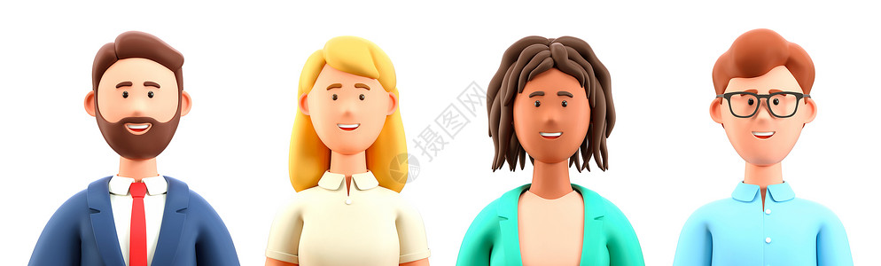 南欧族裔以3D为例人们笑的脸贴上画像在白色背景中被孤立的男女商人CutecarpiccasticBusinesssAvatars多族裔男设计图片