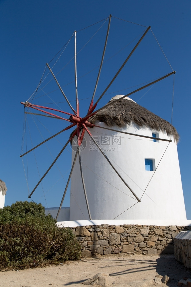 村庄目的地米科诺斯日间著名的风力磨坊浪漫图片