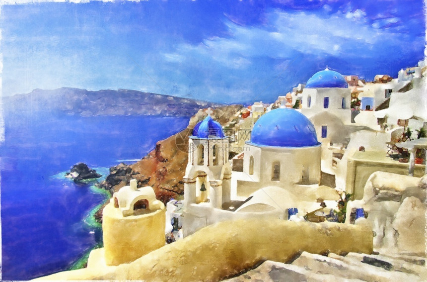 镇海圣托里尼岛SantoriniIslandOia希腊的蓝色圆丘标志爱琴海图片