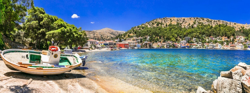 希奥斯岛古老的传统捕鱼村Lagkada原希腊系列全景钓鱼镇图片