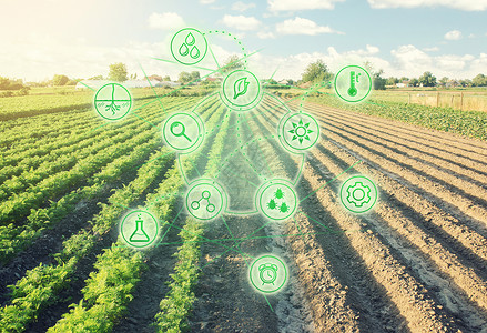 农业宣传图欧洲的未来创新技术在半人种田的象形图和第二部分已准备就绪可播种将欧洲有机耕作改为农用土地耕种欧洲有机作种植的肥料背景