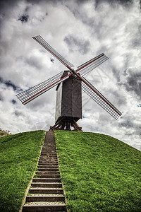 布鲁日的老磨厂风车世界遗产场址的细节佛兰德斯木制的荷语图片