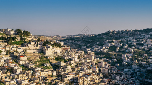 巴勒斯坦领土基德龙以色列耶路撒冷郊区Silwan村的高透视图以色列耶路撒冷郊区村的高透视图巴勒斯坦人银行背景
