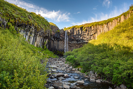 史克卡瀑布冰岛Svaltifofs或Skaftafell公园的黑瀑布著名环境火山背景