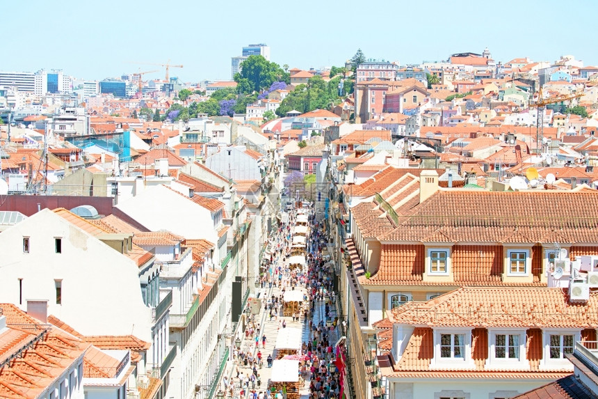 历史Augusta街和市中心区的空景象称为Baixa城市最世界街道与Lisboans人和游客永远相通白天商业图片