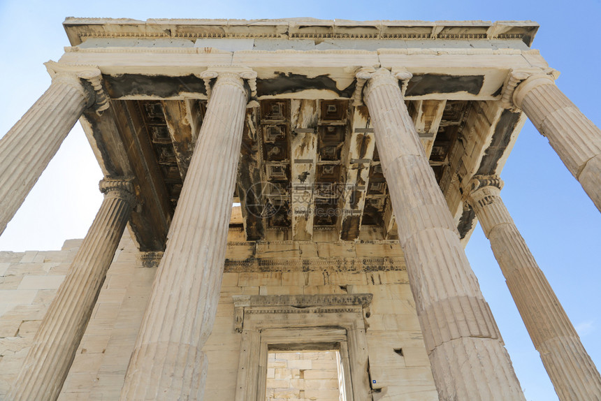 在希腊雅典的在举行的大都会帕台农教联谊结石上帝考古学图片