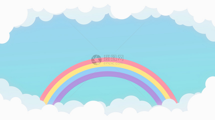 儿童幼园和概念或演示文稿的Soft梯度糊式卡通漫画图案背景彩虹色云墙纸独角兽形象的图片