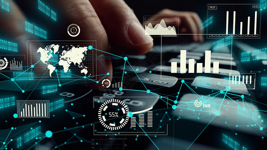 计算机上商业大数据和财务分析的创意视觉展示统计投资决策方法金融科技和工程的概念商业大数据和计算机财务分析的创意视觉经理战略的设计图片