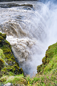 冰岛的强大古尔弗斯瀑布敬畏模糊海浪高清图片