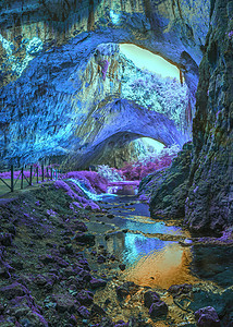 隧道观景保加利亚神秘洞穴Davetashka洞穴内外星天全色观景用明亮的奇异色彩郁葱自然门户14背景