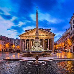 文明遗产早上意大利罗马的圆形广场和万神殿历史高清图片