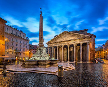 街道首都早上意大利罗马的圆形广场和万神殿寺庙高清图片