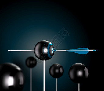 严谨性精确的概念公司一个蓝箭头将球靶的中心穿透到一个控制风险的黑色背景符号上概念3D使图像具有实用风险控制设计图片