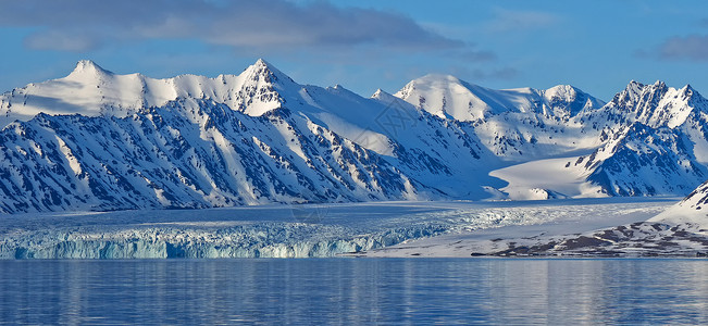 景区导视系统蓝冰川和雪地山脉OscarII陆地北极Spitsbergen斯瓦尔巴德挪威欧洲荒野变暖生态系统背景