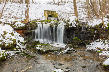 绿色冬季白雪和树木的瀑布旅行照片290美丽的苔藓图片