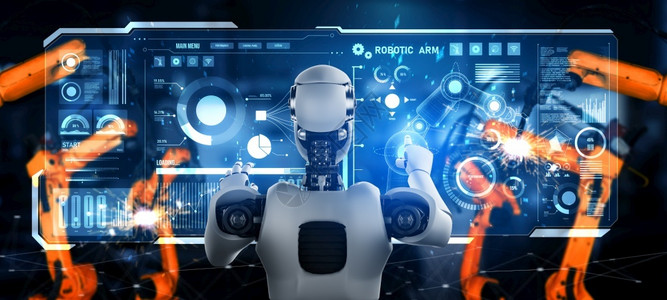 软件制造业用于工厂生产装配的机械化工业器人和械臂工业革命和自动化制造过程的人工智能概念用于工厂生产装配的机械化工业器人和械臂图片