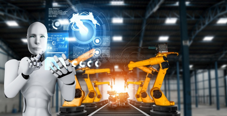 手未来技术用于工厂生产装配的机械化工业器人和械臂工业革命和自动化制造过程的人工智能概念用于工厂生产装配的机械化工业器人和械臂图片