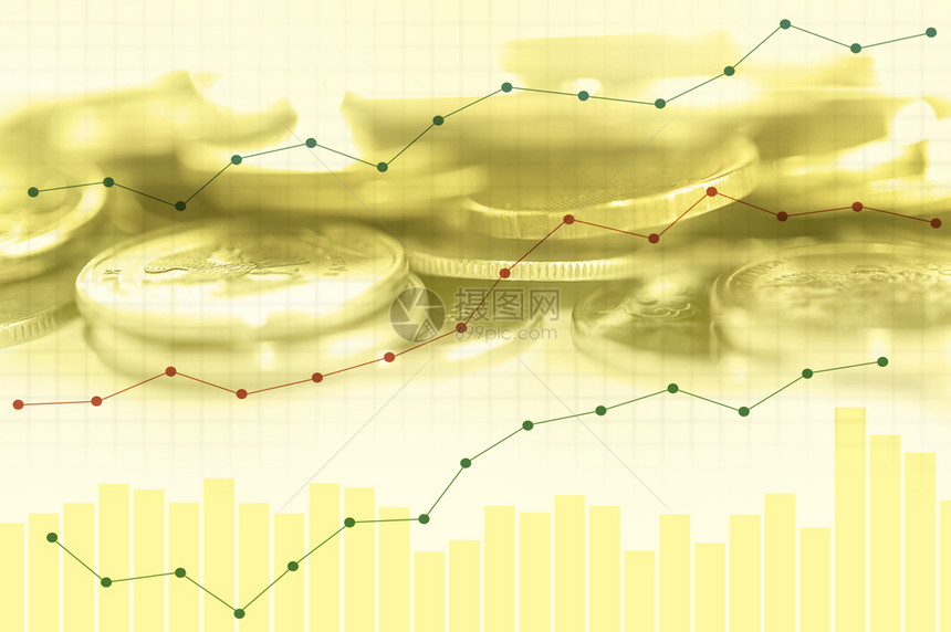 陈述经济趋势背景用于商业思想和所有艺术作品设计接近浅深度实地双图表和硬币的行数用于金融和企业概念双重曝光财务和商业概念数字和硬币图片