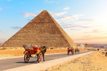 车夫埃及金字塔附近吉萨的一艘船游客开罗图片