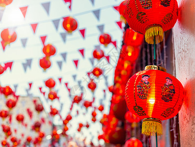 国之庆典红色的中华新年节国的美丽红灯装饰古艺术上面写着中文字母祝福是一座公共场所庆典上市背景