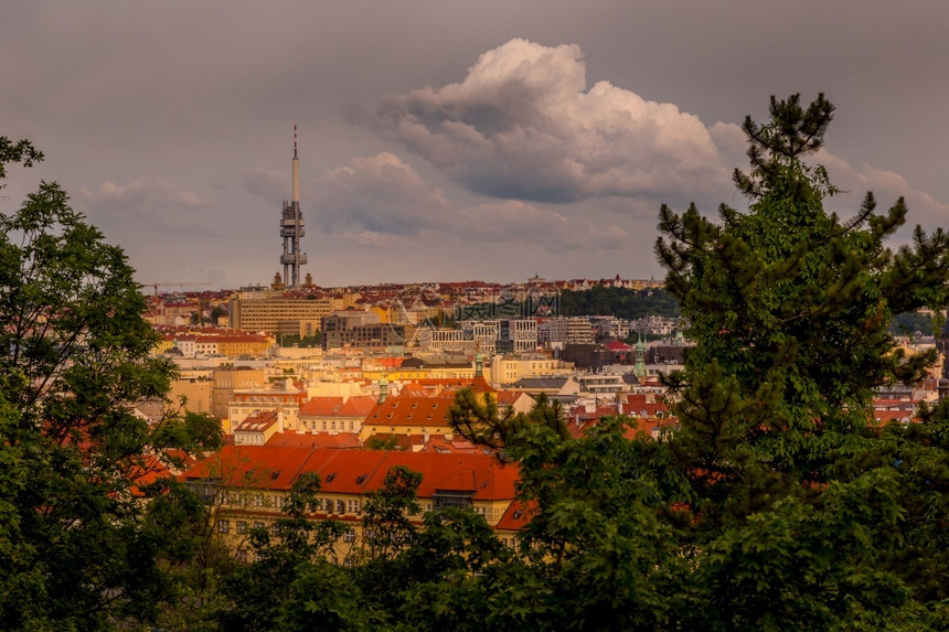 弗拉塔瓦河布格桥梁和老城的景象教科文组织世界遗产地点捷克假期天空城市图片