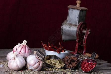 调味品芽厨房桌上的香料和草药种类繁多印度人图片