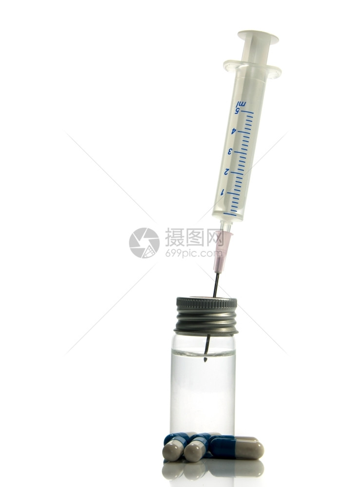 样本解毒剂白色的瓶装医疗针头用液体在白色上隔离图片