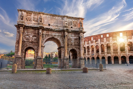 黄酮想知道君士坦丁大拱和意利罗马的竞技馆古董日落背景