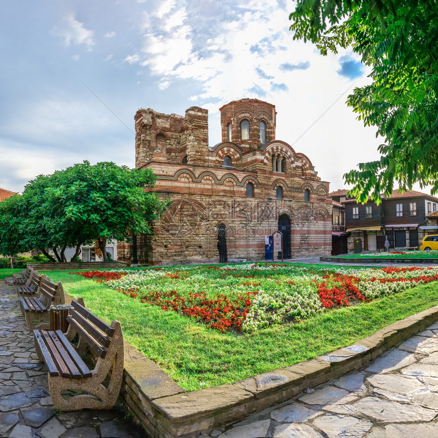 假期保加利亚内塞巴尔07129保加利亚内塞巴尔老城的堂在阴天的夏日早晨保加利亚内塞巴尔的潘托克拉特教堂景观建筑物图片