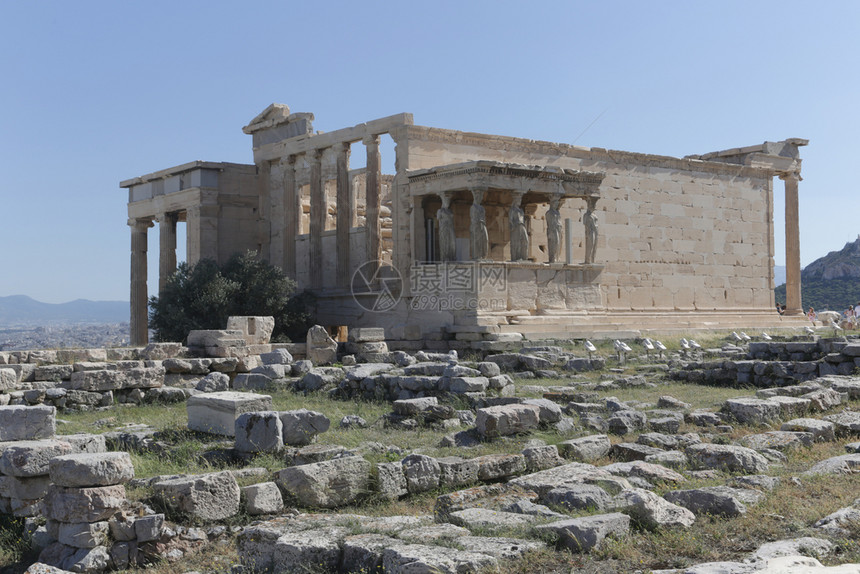 风景优美大理石惊人的希腊雅典Acropolis的卡亚迪斯大游行图片