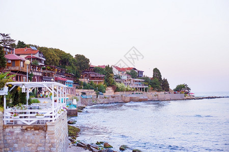 旅行保加利亚Nessebar的非常漂亮和舒适的咖啡馆酒店海岸线图片