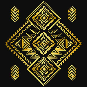 印度风格花纹阿兹台克人指甲花挫败金色部落线形状族裔态种非洲墨西哥美印以非第安人风格的神圣几何印刷物族裔和部落模式可用于纺织品地毯彩色书籍背景