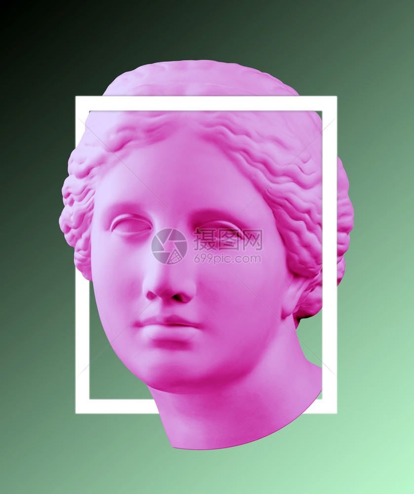雕塑现代概念艺术海报包括绿色粉红彩多的维纳斯德米洛之王古雕像当代艺术拼贴图反向浪潮风格海报的概念现代艺术海报配有绿色粉红彩多的古图片