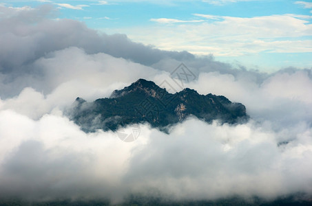 爱惜芳心莫轻吐田园诗般的顶峰清晨美丽风景在日出时山上有雾白毛乌云轻地飘浮在端潘普梅摩兰邦泰国山上有雾清晨黎明背景