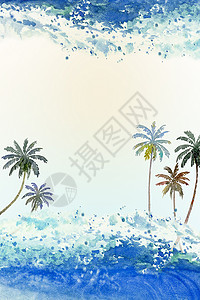 塔利波棕榈蓝色的海报丰富多彩水画背景风暴波的海浪大洋中的蓝色和情绪喷发手绘中风插图印象主义现代风格复制空间背景设计图片