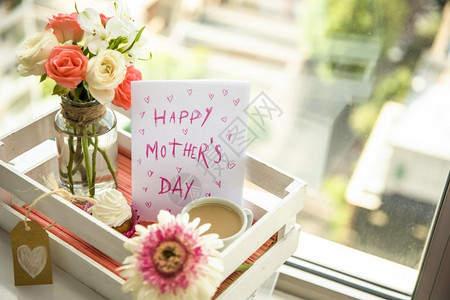 花朵高的咖啡清晰度相片快乐母亲日装托盘优质照片图片