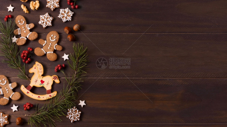 盒子落下肉桂为圣诞节选择姜饼干并复制空间分辨率和高质量的美丽图片顶端视为圣诞节选择姜面包饼干复制空间优美照片概念高品质清晰度的漂图片