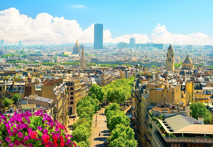 巴黎建筑从上到下在夏季的概览高架城市景观光高清图片