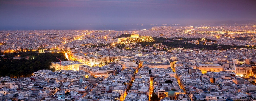 古典纪念碑风景优美清晨在雅典市的外景从城最高点LycabettusHill利卡贝图斯山看到Acropolis人图片