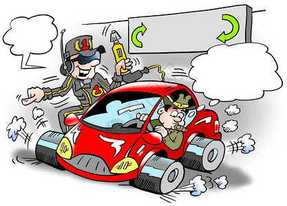 莫特卡通插画一个退休者在小车上装了酷的新赛车轮胎运输红色图片