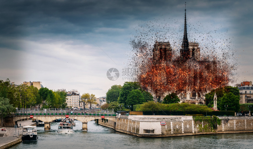 旅游圆顶2019年4月15日在法国巴黎发生的圣母院火灾早期阶段的数字概念火灾迅速蔓延使尖顶坍塌并造成广泛破坏2019日发生的巴黎图片