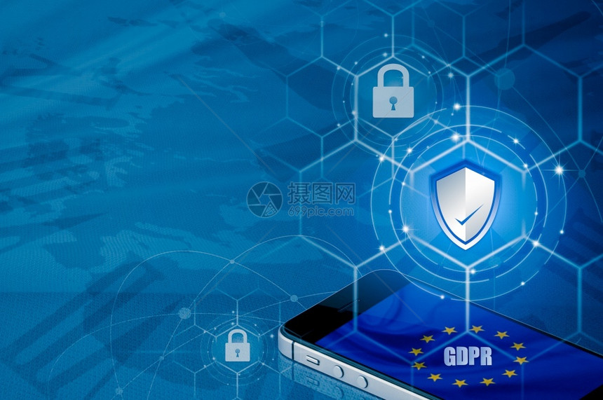 控制器锁里面在移动电话和欧盟内安装智能手机和欧盟的隔板和欧盟象征着欧盟一般数据保护条例或GDPR旨在统一整个欧洲的般数据保护条例图片