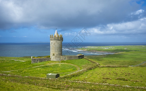 多纳戈尔股水美丽的爱尔兰科克莱州杜林附近的多纳戈雷城堡背景