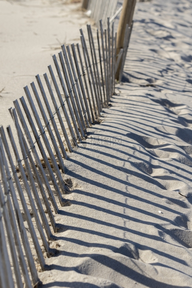 水一个炎热的夏天下午海滩上木篱笆草地和白色沙丘潮汐天堂图片