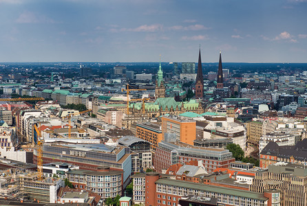 市中心蓝色的旅行德国阳光明媚的一天汉堡空中线图片
