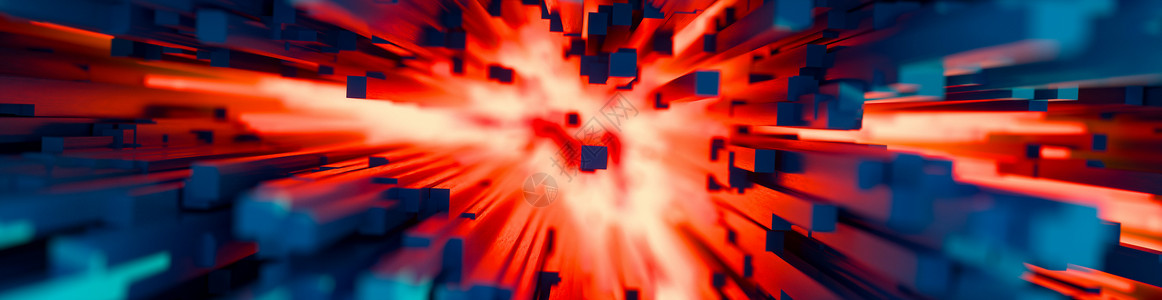 导轨洞技术3D红色蓝和橙以完整框架横幅格式的多种不同散条或几何矩形柱岩外背景摘要能源互联网数据隧道背景艺术的设计图片
