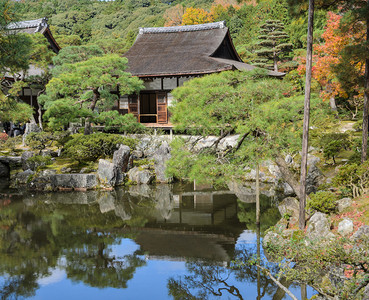 银阁寺京都庙或银殿堂在秋色时日本东道京都宝藏的京都桥光洋图片