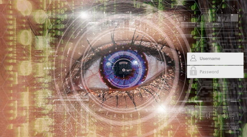 形象的生物识别超过与管理员和密码进行眼目认证对闭眼妇女进行检查对存取监测概念中的数字背景安全和指挥数字技术进行未来数字技术的识别图片