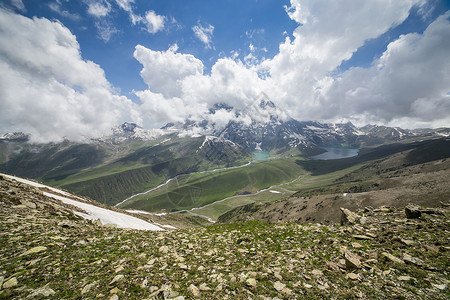 米尔谷场地查谟和克什米尔的洛基山脉和绿地风旅行背景